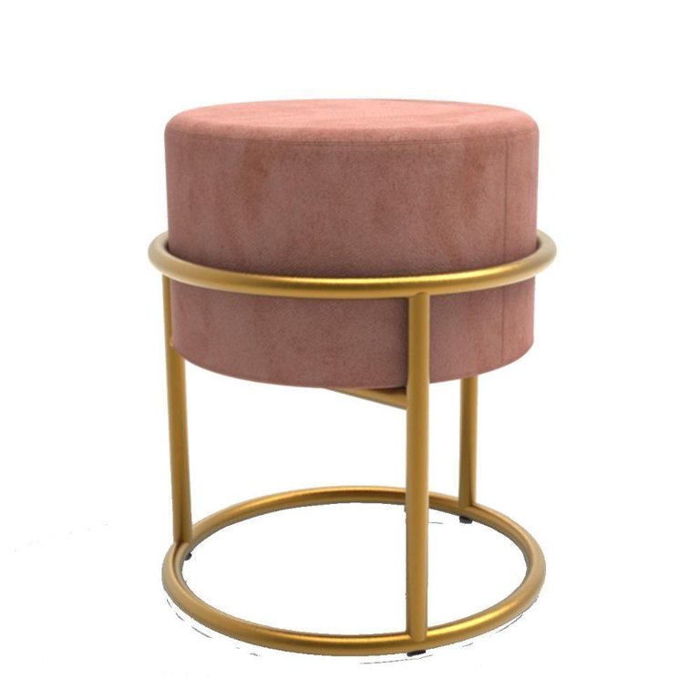 Puff Banqueta Decorativo Redondo Iron Base de Ferro Suede Rose