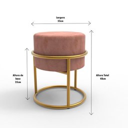 Puff Banqueta Decorativo Redondo Iron Base de Ferro Suede Rose - 2