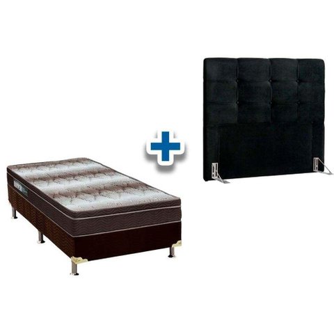 Cama Box Solteiro Crc + Colchão Ortopédico Light Ortobom + Cabeceira Clean Solteiro - Suede Negro