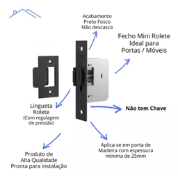 Fecho Rolete Pivotante sem Chave Preto com Regulagem Stam - 3