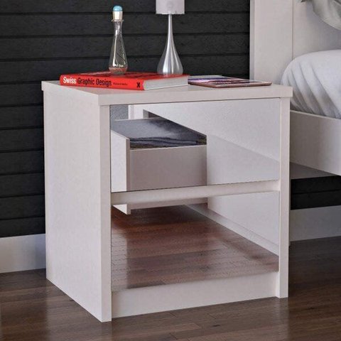 Mesa de Cabeceira Espelhada 2 Gavetas Branco