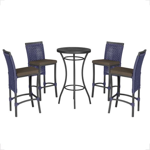 Mesa Bistrô e 4 Banquetas Roma Preta Corda Náutica Estofado 9 Trama Original