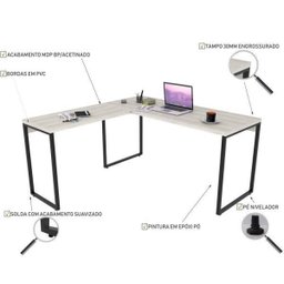 Kit 3 Peças com Mesa para Escritório em L Kuadra e 2 Estantes Multiuso 5 Prateleiras - 6