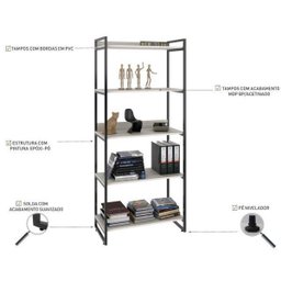 Kit 3 Peças com Mesa para Escritório em L Kuadra e 2 Estantes Multiuso 5 Prateleiras - 11