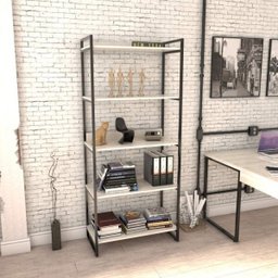 Kit 3 Peças com Mesa para Escritório em L Kuadra e 2 Estantes Multiuso 5 Prateleiras - 7