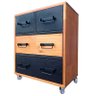 Mesa de Cabeceira Modelo Industrial Ferro e Madeira com 4 Gavetas e 4 Rodízios - 1