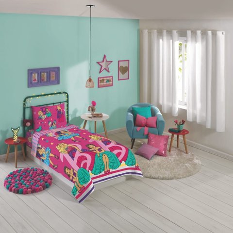 Jogo de Lençol Personagens Barbie Solteiro Lepper 3 Peças Microfibra Rosa