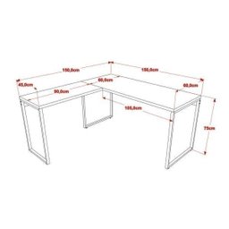 Kit 3 Peças com Mesa para Escritório em L Kuadra e 2 Estantes Multiuso 5 Prateleiras - 10