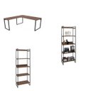 Ver imagem 2 de Conjunto 3 Peças com Mesa para Escritório em L Kuadra e 2 Estantes Multiuso 5 Prateleiras Industrial Preta Marrom