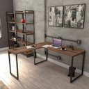 Ver imagem 1 de Kit 3 Peças com Mesa para Escritório em L Kuadra e 2 Estantes Multiuso 5 Prateleiras