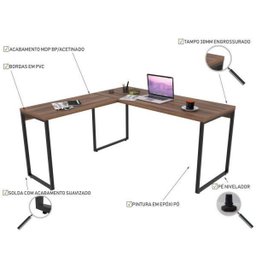 Kit 3 Peças com Mesa para Escritório em L Kuadra e 2 Estantes Multiuso 5 Prateleiras - 11