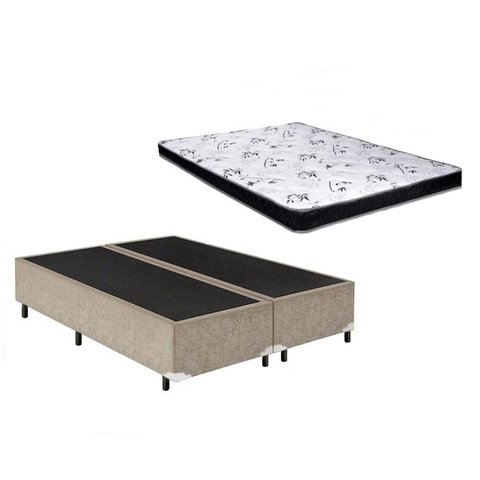 Cama Box Bipartido Casal Bege + Colchão Espuma D33 138x188x12