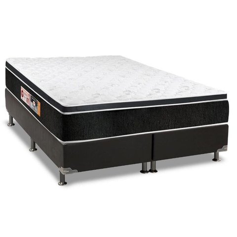 Cama Box King: Colchão Espuma Castor D33 Black e White Double Face + Base CRC Suede Black(193x203)