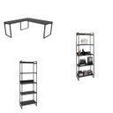 Ver imagem 2 de Conjunto 3 Peças com Mesa para Escritório em L Kuadra e 2 Estantes Multiuso 5 Prateleiras Industrial Ônix Preto
