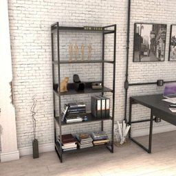 Kit 3 Peças com Mesa para Escritório em L Kuadra e 2 Estantes Multiuso 5 Prateleiras - 7