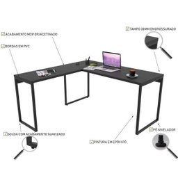 Kit 3 Peças com Mesa para Escritório em L Kuadra e 2 Estantes Multiuso 5 Prateleiras - 6