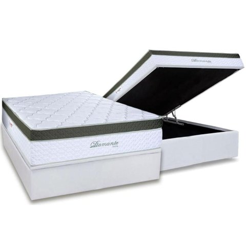 Cama Box Baú Casal: Colchão Molas Ensacadas Paropas Diamante Extra White + Base Crc Linhão White