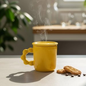 Caneca com Tampa/| Design Moderno para Café & Chá:amarelo