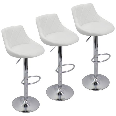 Kit 3 Banquetas Milano Carmel Estofada Giratória C/ Regulagem - Branco