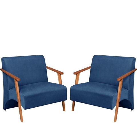 Poltrona Namoradeira Venus Braço Madeira Maciça Suede Unidecor Azul Bic