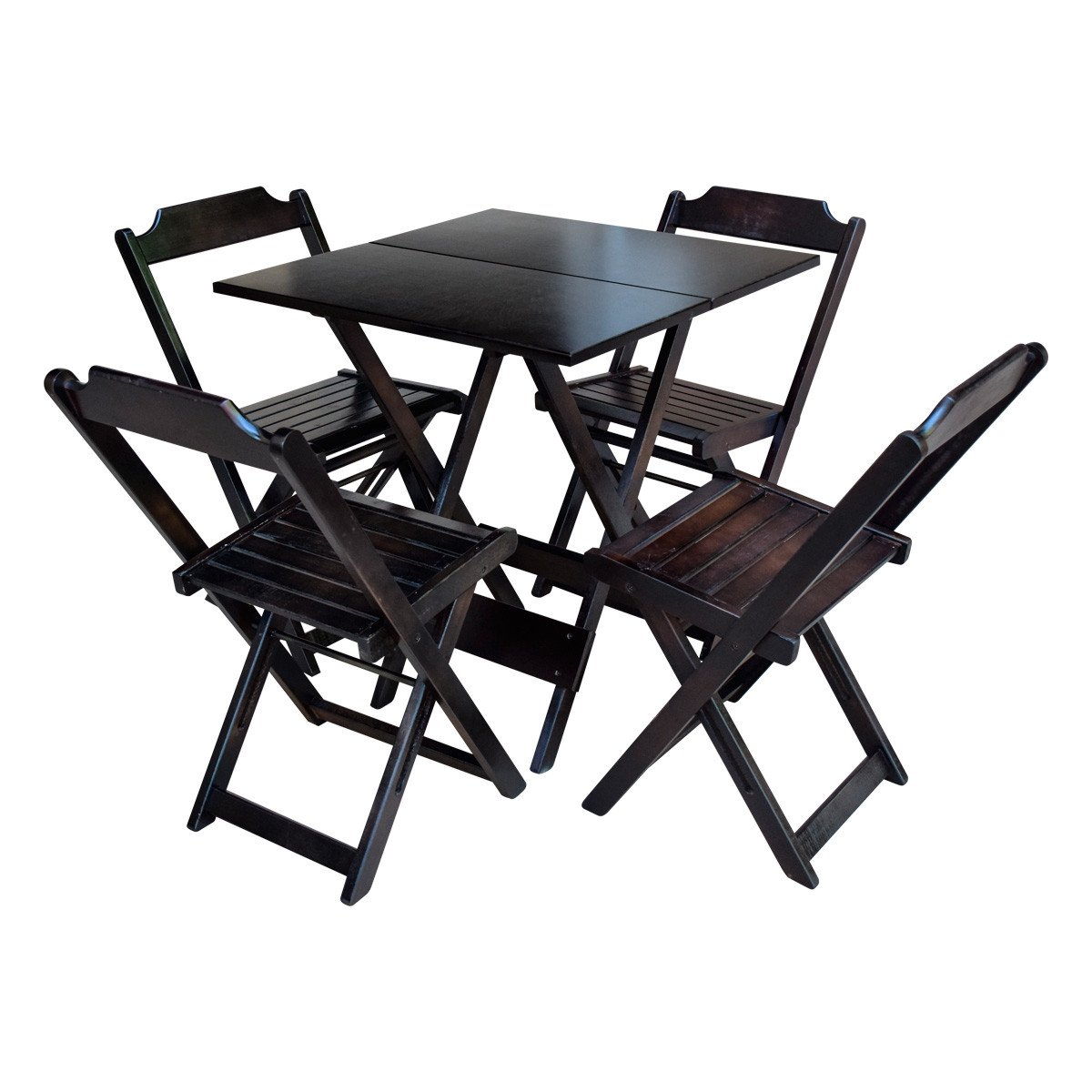 Conjunto de Mesa com 4 Cadeiras de Madeira Dobravel 70x70 Ideal para Bar e Restaurante - Tabaco - 1