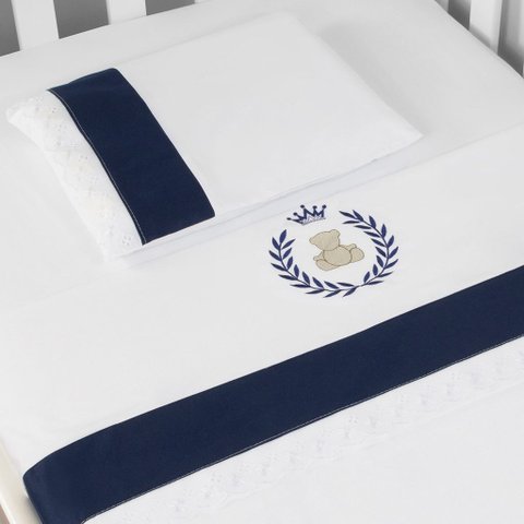 Jogo de Lençol de Berço 100% Algodão - Thed Marinho