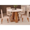 Ver imagem 1 de Conjunto: Mesa Sala Jantar Celeste Tampo Madeirado C/ Vidro Redondo 103x103cm e 4 Cadeiras Lia