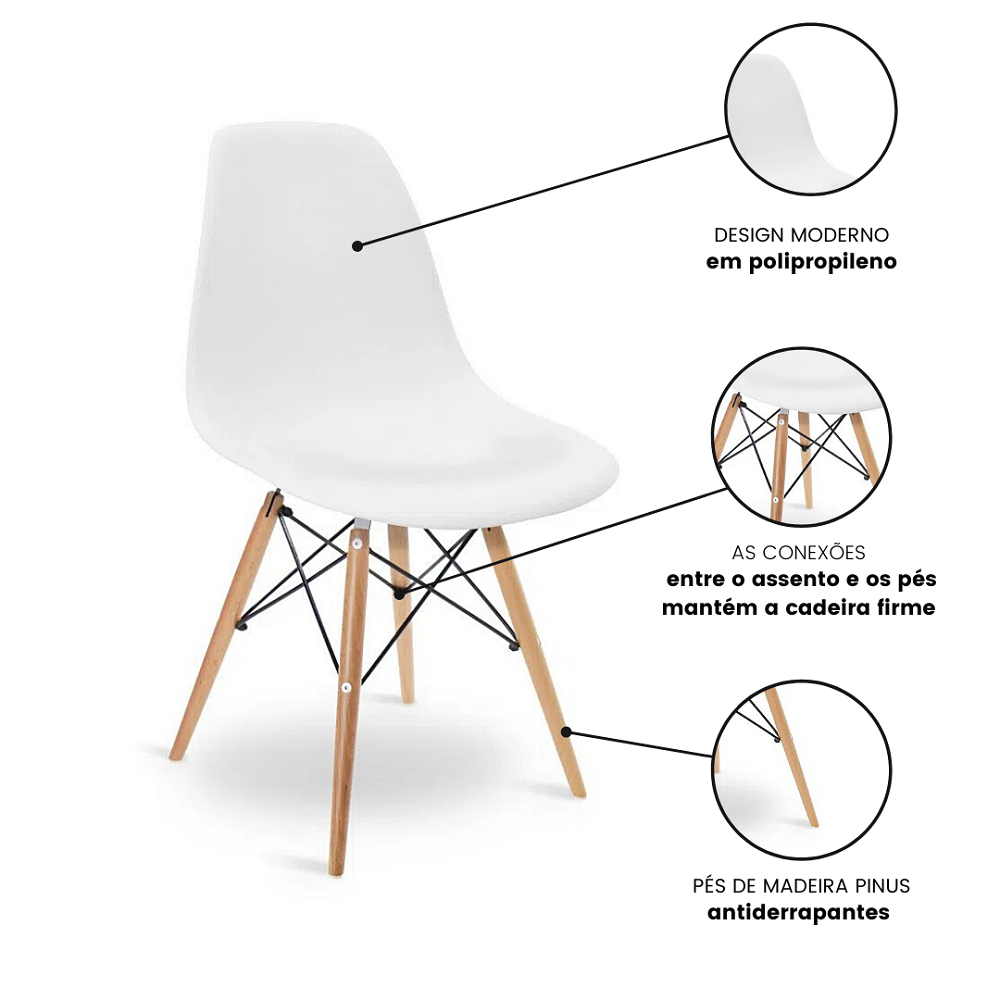 Conjunto Eames Mesa Branca 110cm e 5 Cadeiras Eames Branca - 7