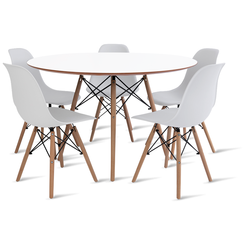 Conjunto Eames Mesa Branca 110cm e 5 Cadeiras Eames Branca