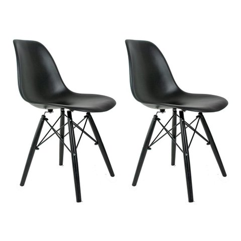 Kit 2 Cadeiras Eames Pretas em Polipropileno para Sala de Jantar e Cozinha