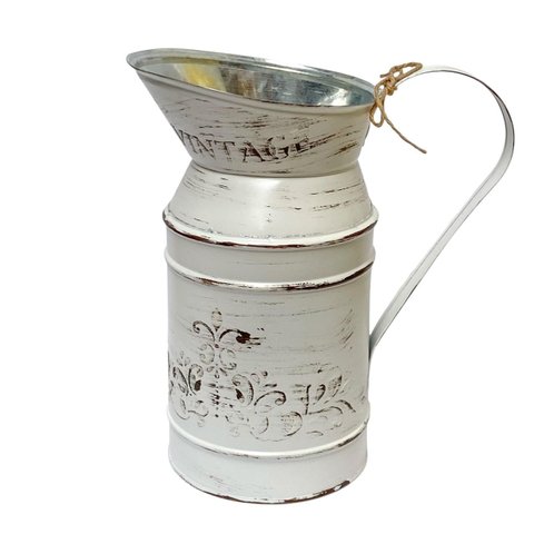 Vaso Jarro Decorativo em Metal Vintage Bege 23 Cm