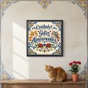 Ver imagem 1 de Quadro Cuidado Gatos Apaixonantes 33x33cm Mold Preta Vidro