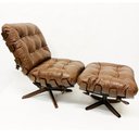 Ver imagem 3 de Kit Poltrona + Puff Costela Cor Whisky Base Giratória Madeira Castanho