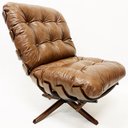 Ver imagem 5 de Kit Poltrona + Puff Costela Cor Whisky Base Giratória Madeira Castanho