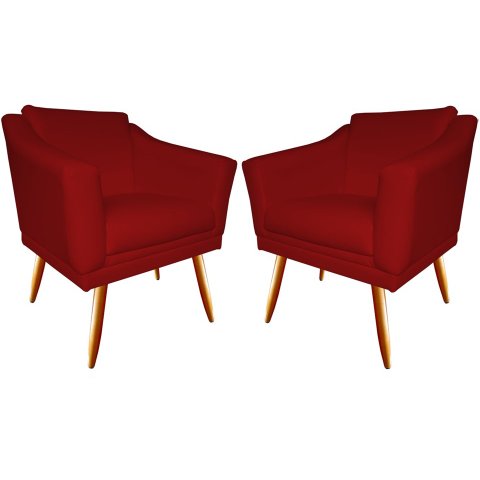 Kit 2 Poltronas Decorativa Agatha Suede Vermelho Pés Madeira Mz Decor