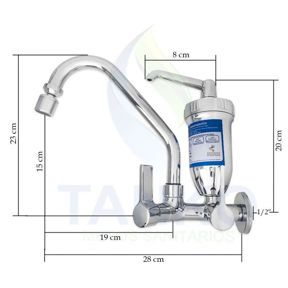 Torneira Com Filtro Cozinha Metal de Parede Luxo 1/4 Volta - 2