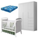 Ver imagem 1 de Berço Americano Danny e Guarda Roupa Infantil Eloá Branco Acetinado com Colchão Ortobom - Phoenix