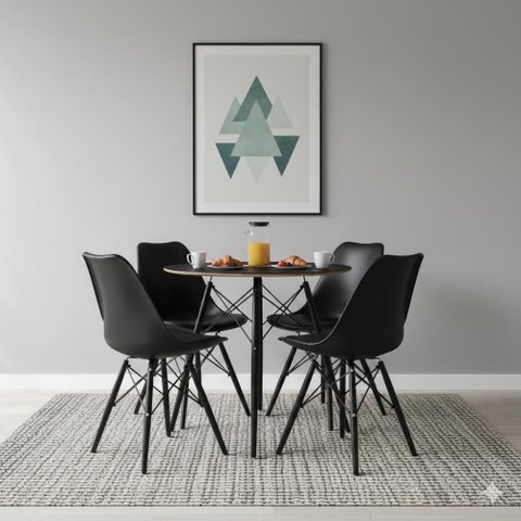 Conjunt Mesa Redonda Eames Black 90cm + 4 Cadeiras Saarinen Dsw Sala Cozinha Jantar La Mobilia