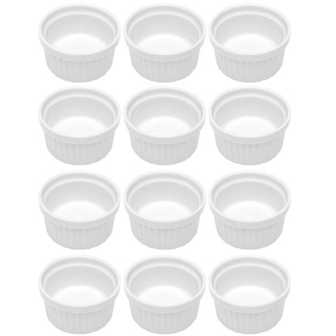 Jogo 12 Ramequins 50ml Canelado Porcelana Classic Branco Lyor Servir Petiscos