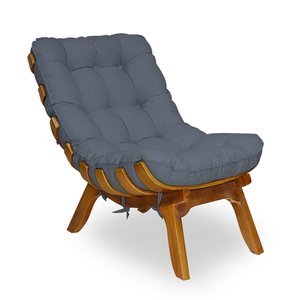 Poltrona Decorativa Costela Base Madeira Linho Chumbo