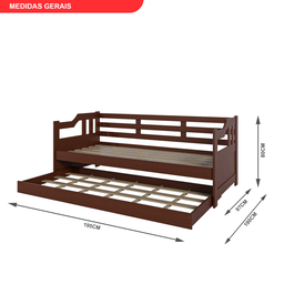 Sofá Cama com Cama Auxiliar em Madeira Maciça Zurique Castanho - 2