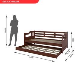 Sofá Cama com Cama Auxiliar em Madeira Maciça Zurique Castanho - 4
