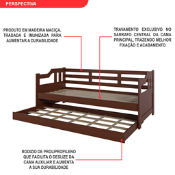 Sofá Cama com Cama Auxiliar em Madeira Maciça Zurique Castanho - 7