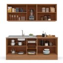 Ver imagem 4 de Cozinha Pérola 200cm com Rodapé 4 Peças Off White/Freijó Yescasa
