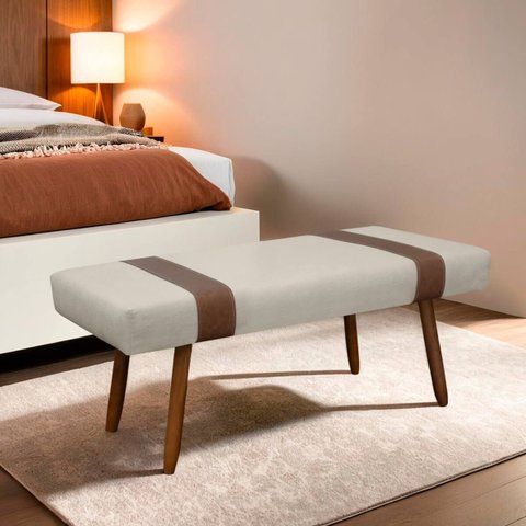 Puff Recamier Retangular para Sala Quarto Belt 90cm Bouclê - Sofa Store:bouclê Bege
