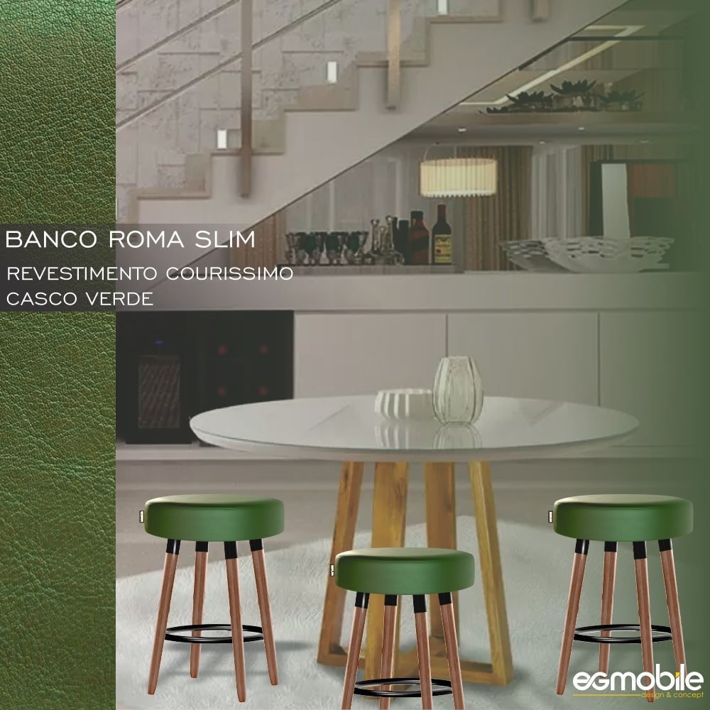 Kit 4 Bancos Para Cozinha Slim Redondo 50cm Verde EGMOBILE Roma Slim - 2