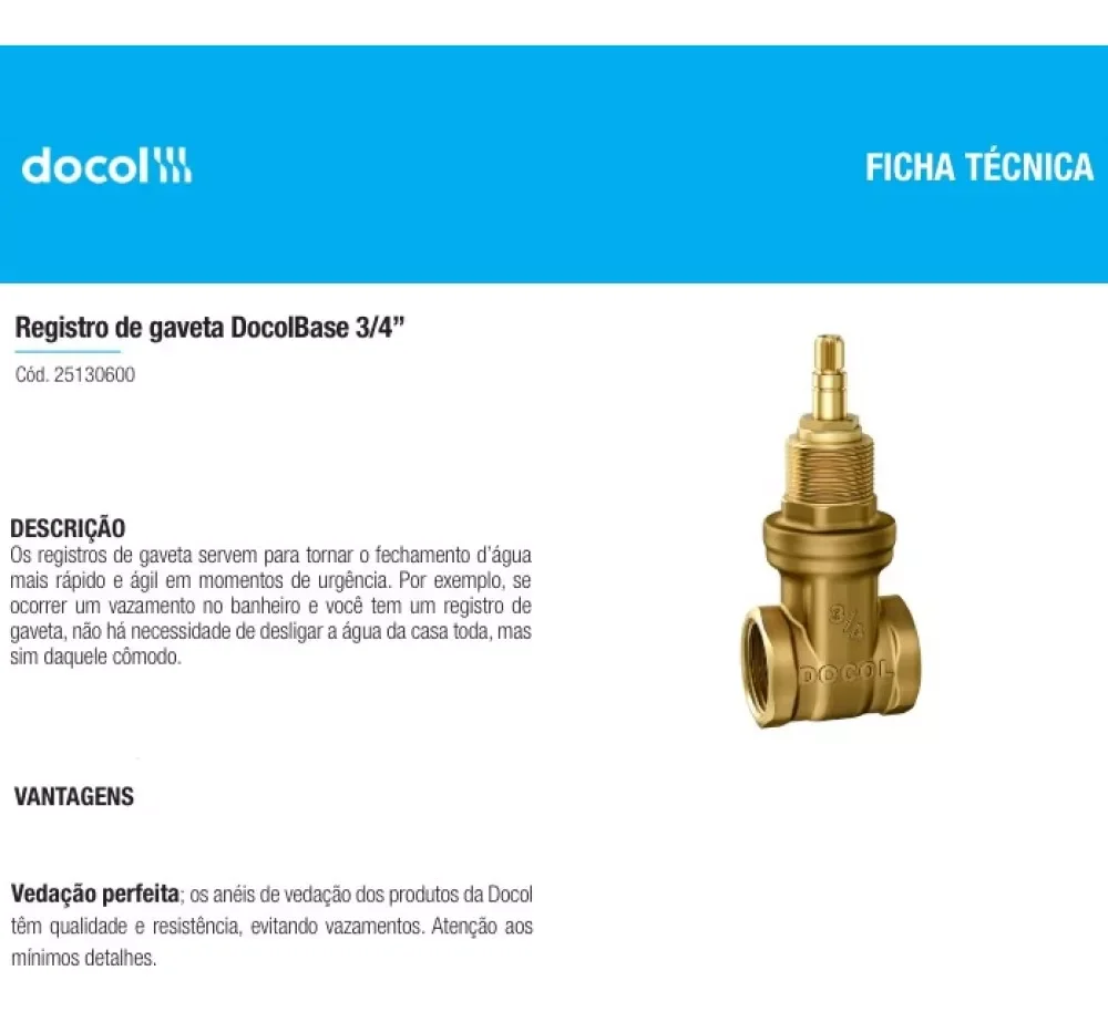 Ver imagem 3 de Registro Gaveta Docol 3/4 25130600 Docolbase Cobre Acabamento Brilhante Cor Bronze