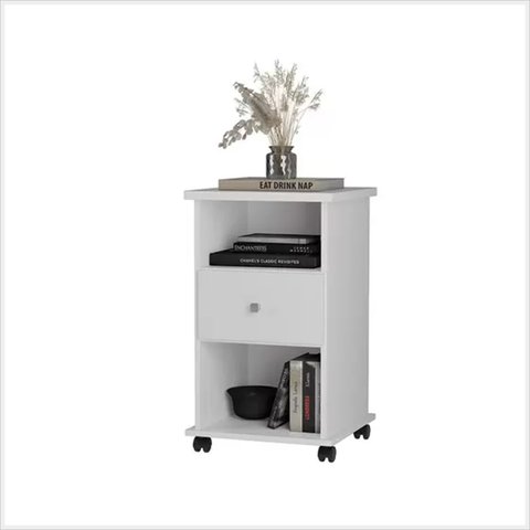 Mesa de Cabeceira 1 Gav 2 Nichos C/ Rodizios Otto Branco