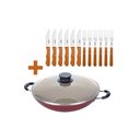 Ver imagem 1 de KIT - Panela WOK 6L Alumínio 36 cm Paris Vermelho + 1 Jogo Churrasco 12pç - Tramontina