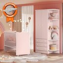 Ver imagem 3 de Berço Simples com Colchão Probel e Roupeiro 825 para Quarto de Bebê Infantil Doce Sonho Rosa Qmovi